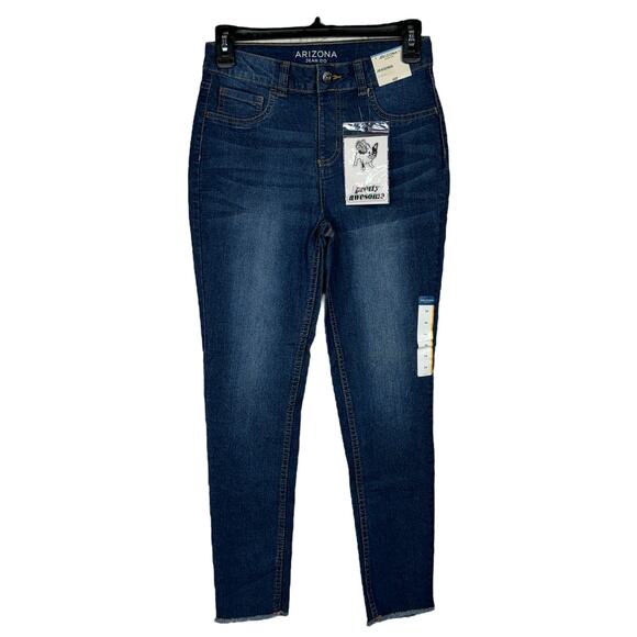 Arizona Youth Girls SZ 14 Jegging Jeans Stretch Frayed Hem Whiskered Medium Wash - Picture 1 of 9